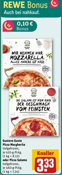 Hand - Pizza Margherita oder Pizza Salame