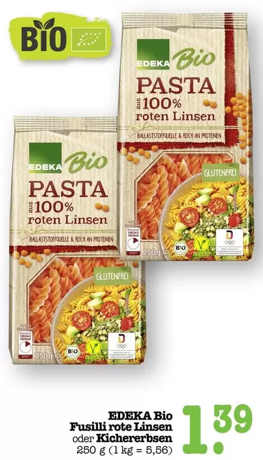Bio -  Fusilli rote Linsen oder Kichererbsen