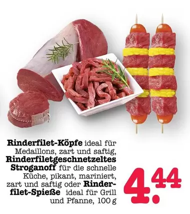 Ideal - Rinderfilet-Köpfe Rinderfiletgeschnetzeltes Rinderfilet-Spieße
